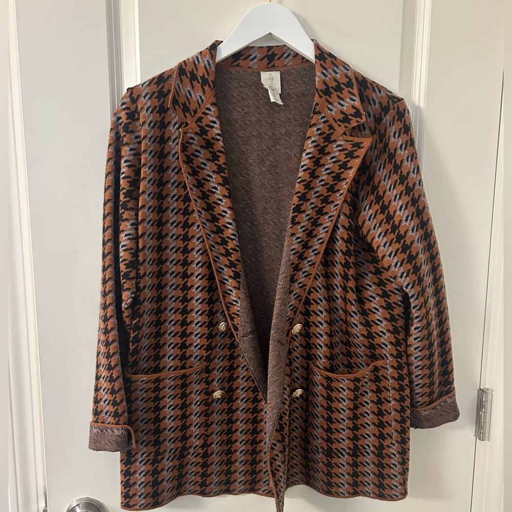 Joie Orange and Black Houndstooth Blazer